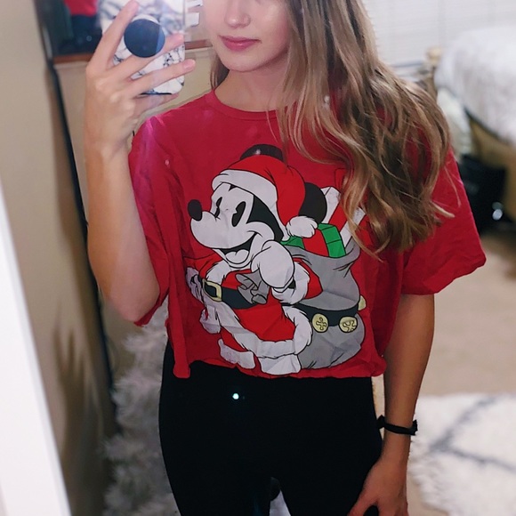 Disney Tops - Mickey Mouse Disney Christmas Crop Top Shirt